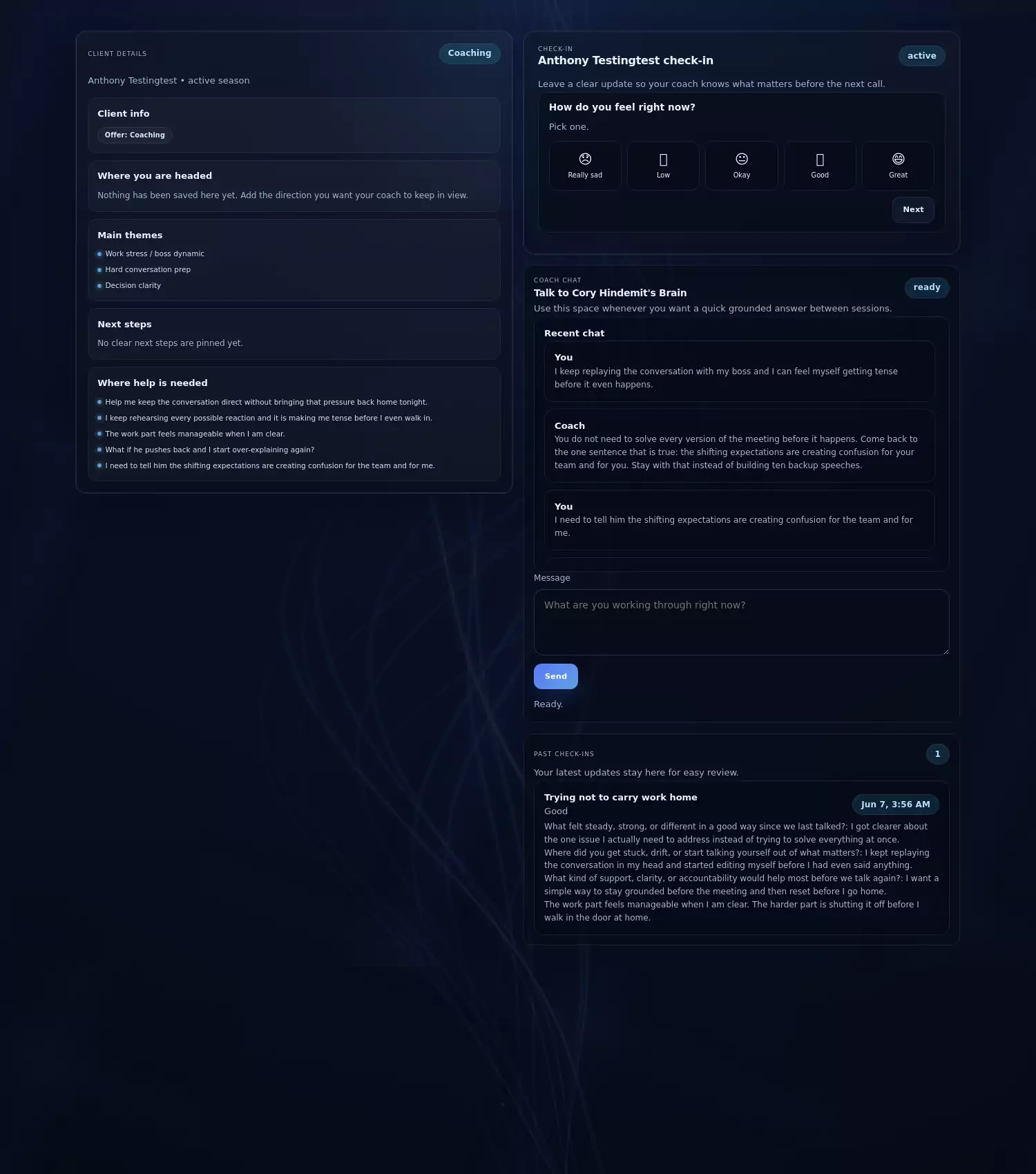 Client check-in screenshot