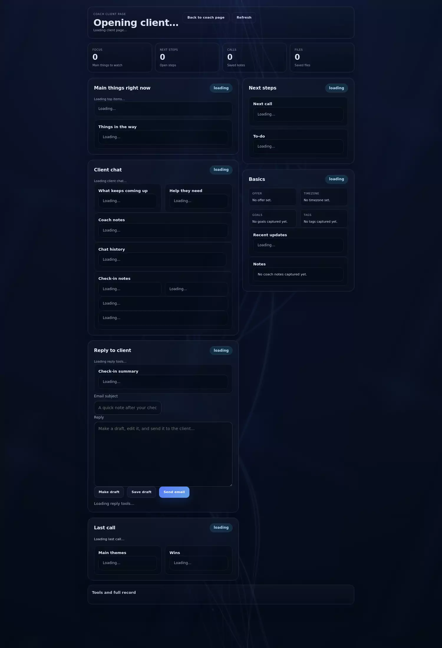 Coach client page screenshot